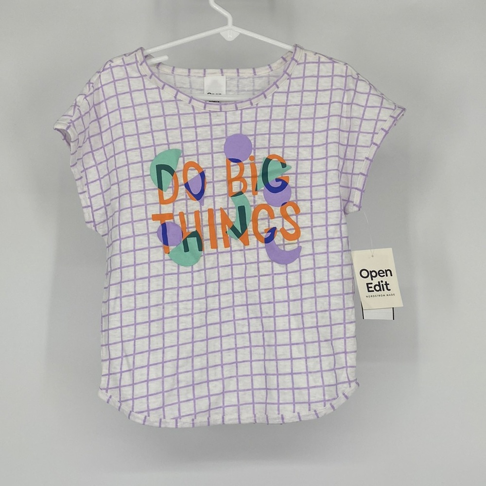 Open Edit Kid's Girls Graphic Do Big Things Print T-Shirt Ivory Cloud Size 5 NWT